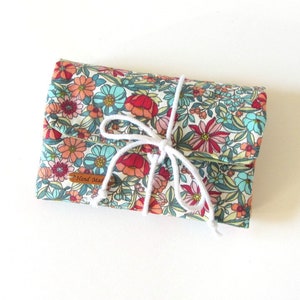 Jewelry organiser, fold up storage case, travel jewelry pouch, roll case with zipper pockets, floral cotton jewelry case
