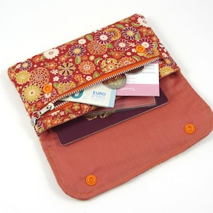 Pochette fleurie, portefeuille en coton, étui de portable,  pochette d'identité et de passeport, pochette de voyage plate