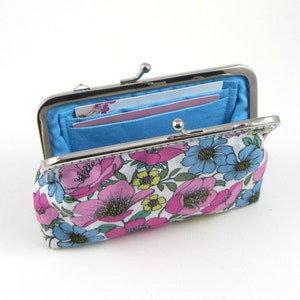 Porte-monnaie à cadenas Kiss, portefeuille fleuri en coton, rose et bleu, porte-monnaie avec fentes pour cartes, porte-monnaie à fermeture pression