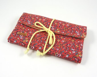 Pochette à bijoux, bague et collier organisateur, pochette bijoux de voyage, fleuri rouge, rangement bijoux, cadeau pour elle