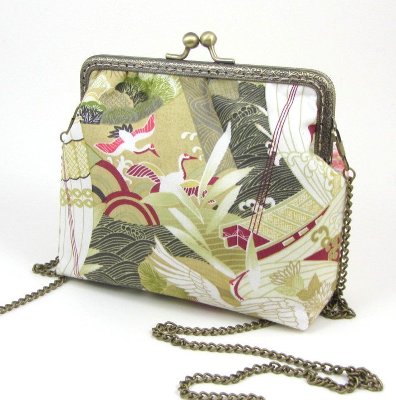 floral cotton purse for her flowers and bird print bag small frame purse sling bag Crossbody bag womens bag with chain