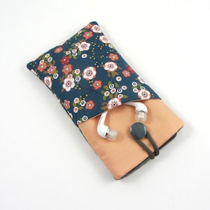 Handytasche aus japanischer Baumwolle mit Blumenmuster, Frontfach für Ohrhörer, gepolsterte Smartphonetasche