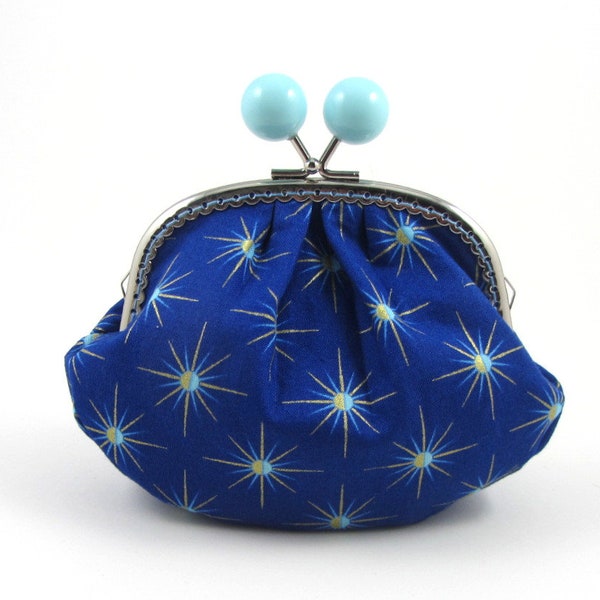 Pochette à fermoir métallique, boules bleue, trousse de maquillage, pochette plissée, grand porte-monnaie