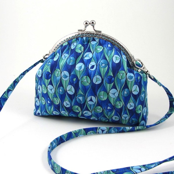 Sac pochette à bandoulière, petit sac femme, vert et blue, sac à fermoir clap,  sac soirée