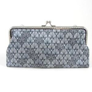 Damen Brillenetui, lange Brillenetui, Handytasche mit Klippverschluss, graues Stoff Baumwoll Etui
