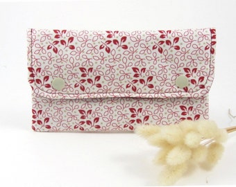 Pochette en coton, étui pour écouteurs et i phone, rouge et blanche, pochette à 2 poches avec zip, pochette de voyage, pour elle