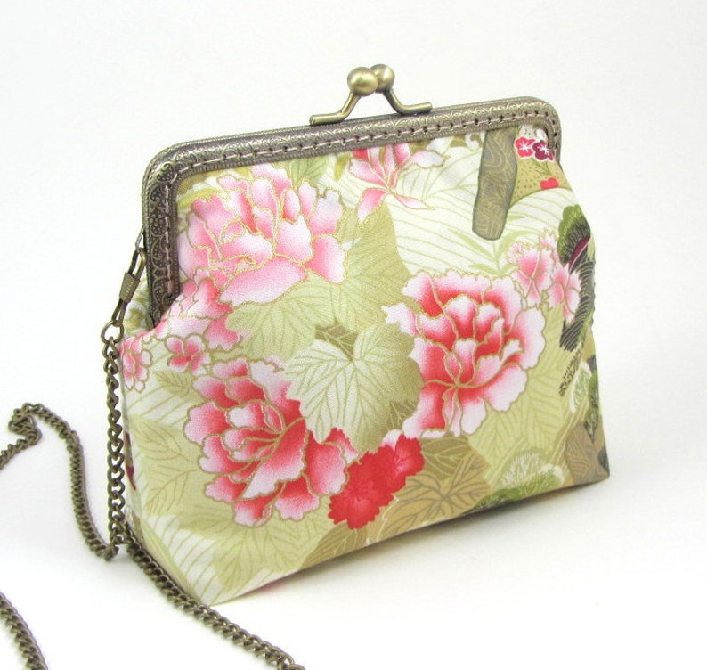 floral cotton purse for her flowers and bird print bag small frame purse sling bag Crossbody bag womens bag with chain