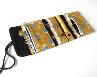 Travel Jewelry Organizer: Ginkgo Leaf Print, Hedgehog Pockets