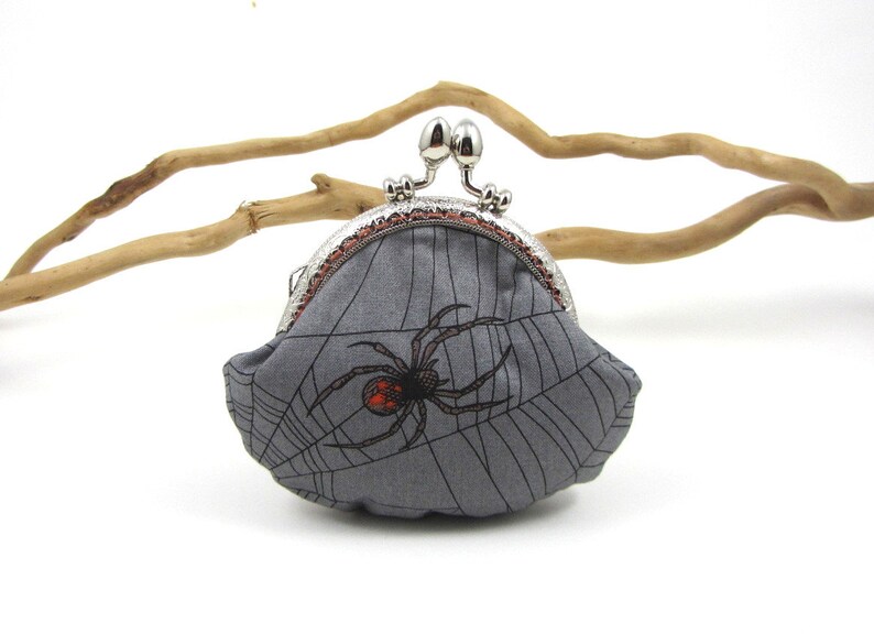 Kiss lock coin purse for her spider clasp purse scary purse spider web cotton small frame purse change purse