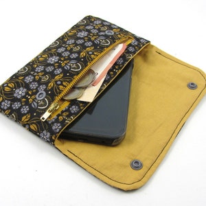Bolsa feita à mão, capa para iPhone e fones de ouvido, porta-passaporte e identidade, bolsa com 2 bolsos, carteira com compartimento com zíper