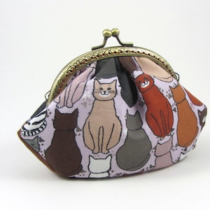 Pochette à maquillage, bourse en coton chat,  petite pochette à fermoir métallique, pochette plissée, pour elle