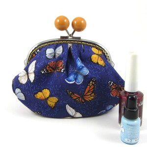 Pochette à maquillage, pochette papillons,  trousse cosmétiques, fermoir métallique avec perles, pochette plissée, cadeaux pour elle