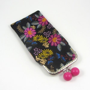 Floral Glasses Case: Handmade Cotton Spectacle Pouch with Pink Bobbles