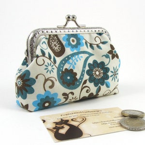 Porte monnaie coton imprimé, cachemire en coton, porte monnaie avec fermoir argenté, pour femme