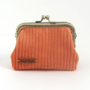 Porte-monnaie en tissu velours côtelé, porte-carte et porte monnaie orange, bourse avec fermoir bronze, petite pochette
