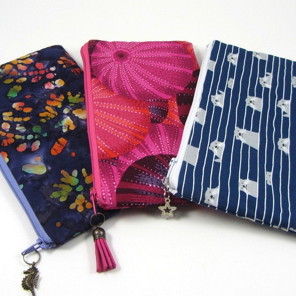 Cotton zipper case, school pouch, cosmetic case, pencil storage, for her, for him, handmade pouch