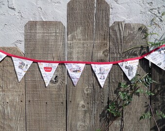 Bunting / Banner / Pennant Chef At Heart with coordinating fabric  4 feet long OOAK