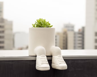 Succulent planter with converse shoes, footed planter, ceramic planter