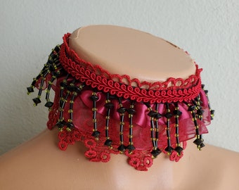 Red and Black Lace Choker