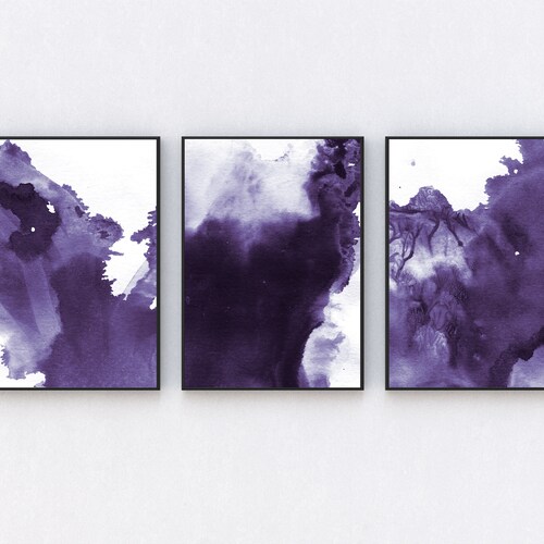 Set of 3 Purple Watercolour Abstract Wall Art Print Set of 3 Etsy UK