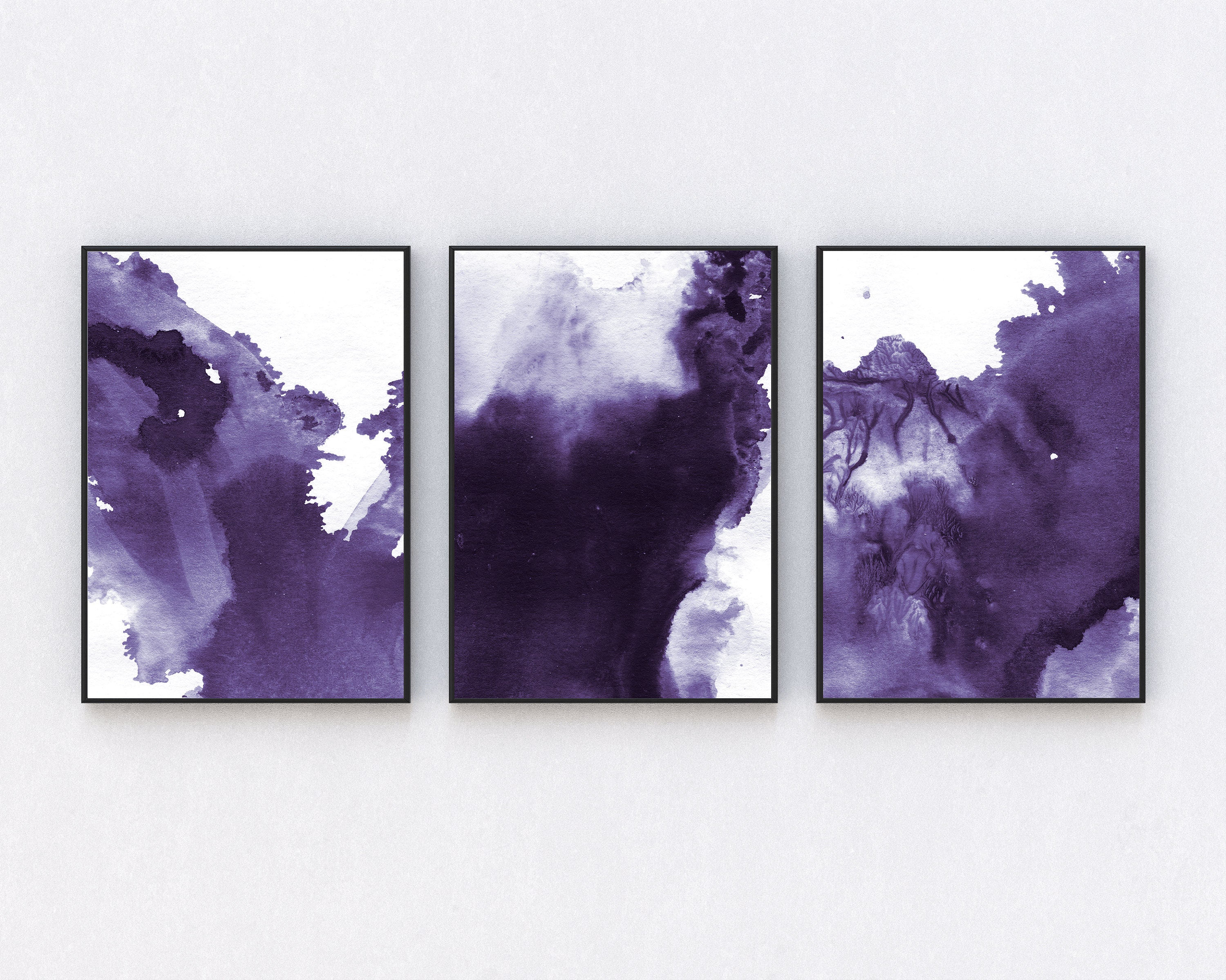 Set of 3 Purple Watercolour Abstract Wall Art Print Set of 3 | Etsy