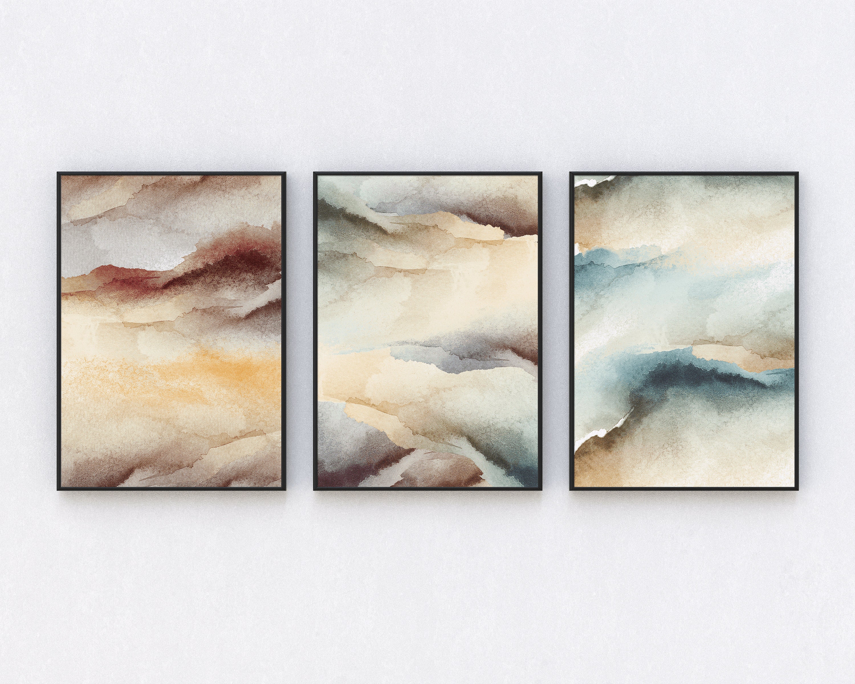 Set of 3 Warm Boho Mountain Scene Abstract Wall Art Print Set | Etsy