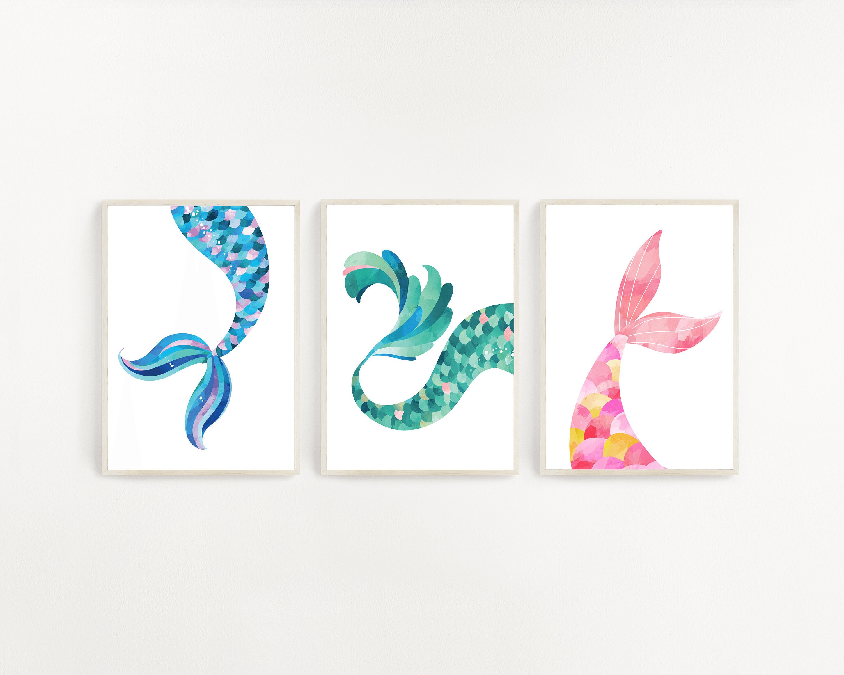 Mermaid Set of 3 Cute Kids Room Decor Childrens Room Wall Etsy