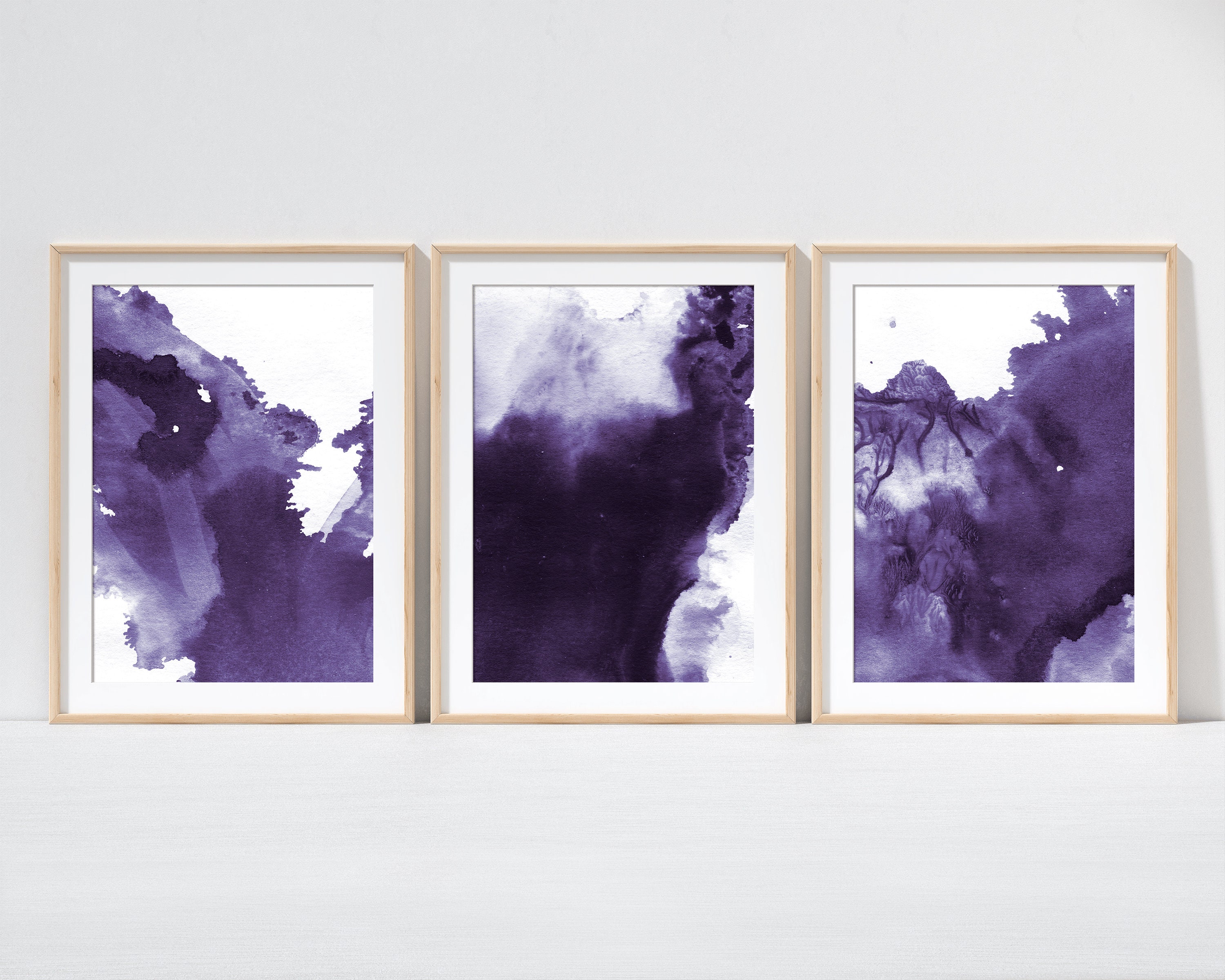 Set of 3 Purple Watercolour Abstract Wall Art Print Set of 3 | Etsy