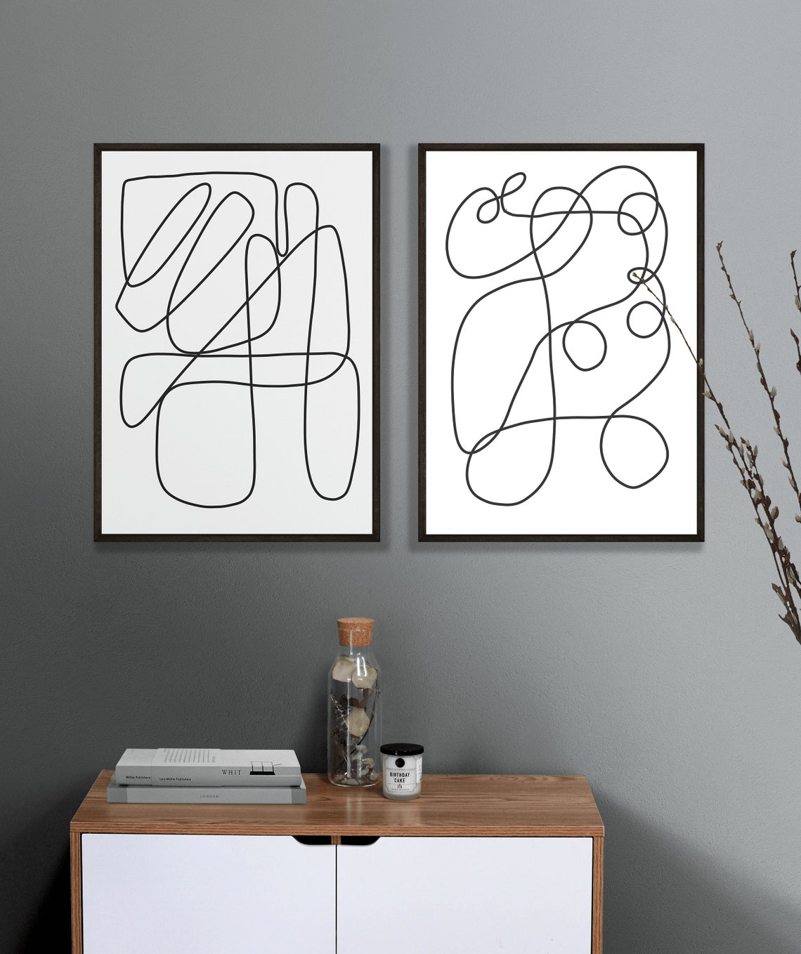 Set of 2 Line Work Abstract Prints Wall Art Home Decor Etsy