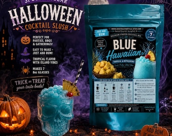 Spooky Sips Blue Hawaiian Wine Slush| Halloween Cocktail Halloween Party| Witch’s Brew| Boozy Halloween Party| Drink Pouch| Ninja Slushi
