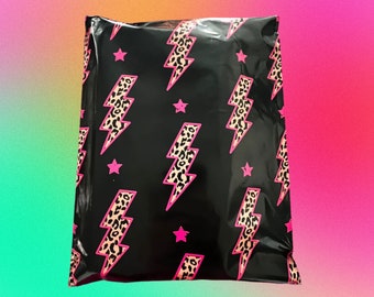 Pink Black Lightning Designer 10x13 Poly Mailers| Shipping Envelope| Shipping Bags| Supplies| Packaging| Business Supplies| Boho Design