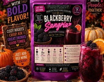 Spooky Sips Blackberry Sangria Wine Slush| Halloween Cocktail Halloween Party| Witch’s Brew| Boozy Halloween Party| Drink Pouch| Ninja Slush