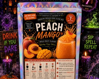 Spooky Sips Peach Mango Wine Slush| Halloween Cocktail Halloween Party| Witch’s Brew| Boozy Halloween Party| Drink Pouch| Ninja Slushi