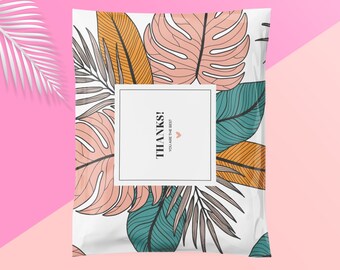 Tropical Leaves Thank You 10x13 Poly Mailers| Customer Appreciation| Shipping Envelope| Shipping Bags| Mailing Bag| Supplies| Cute Packaging