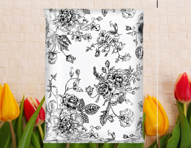 Black And White Floral 10x13 Poly Mailers Flowers Shipping Envelopes Bags Mailing Supplies Packaging Shipping Bags Small Business image 5