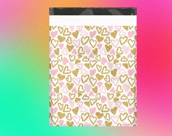 Pink Gold Hearts 19x24 Valentines Day Poly Mailers XL| Heart Themed| Shipping Envelope| Shipping Bags| Business Supplies| Cute Packaging