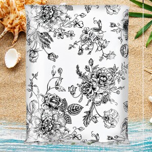 Black And White Floral 10x13 Poly Mailers Flowers Shipping Envelopes Bags Mailing Supplies Packaging Shipping Bags Small Business image 2