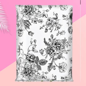 Black And White Floral 10x13 Poly Mailers Flowers Shipping Envelopes Bags Mailing Supplies Packaging Shipping Bags Small Business image 1