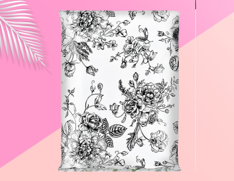 Black And White Floral 10x13 Poly Mailers Flowers Shipping Envelopes Bags Mailing Supplies Packaging Shipping Bags Small Business image 1