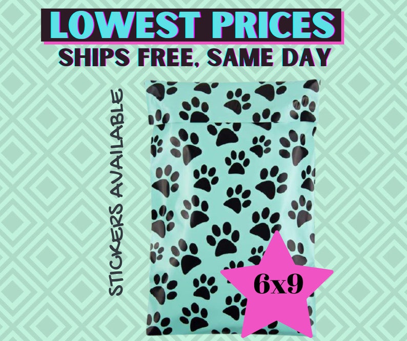 Gift for her Mailing Animal Packaging Dog Paw Print Cat Gift Wrap Poly Bags Supplies Teal 6x9 Poly Mailer 1020 FREE SHIPPING