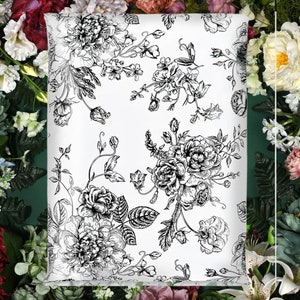 Black And White Floral 10x13 Poly Mailers Flowers Shipping Envelopes Bags Mailing Supplies Packaging Shipping Bags Small Business image 4