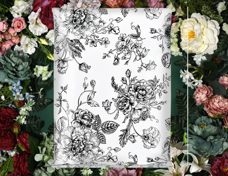 Black And White Floral 10x13 Poly Mailers Flowers Shipping Envelopes Bags Mailing Supplies Packaging Shipping Bags Small Business image 4