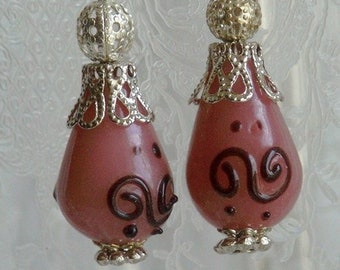 Juin rose rose Murano Petit quatre boucles d’oreilles