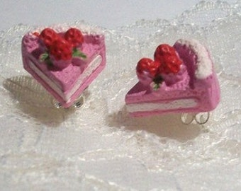 Earrings or ear clips strawberry tart yummi cake strawberry cake