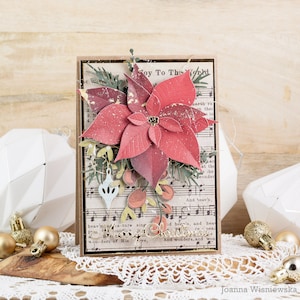 Kerstkaart, sneeuwvlokken, vrolijk kerstfeest, poinsettia, seizoensgroeten, kaarten, Kerstmis, handgemaakte kaart, zelfgemaakte kaart
