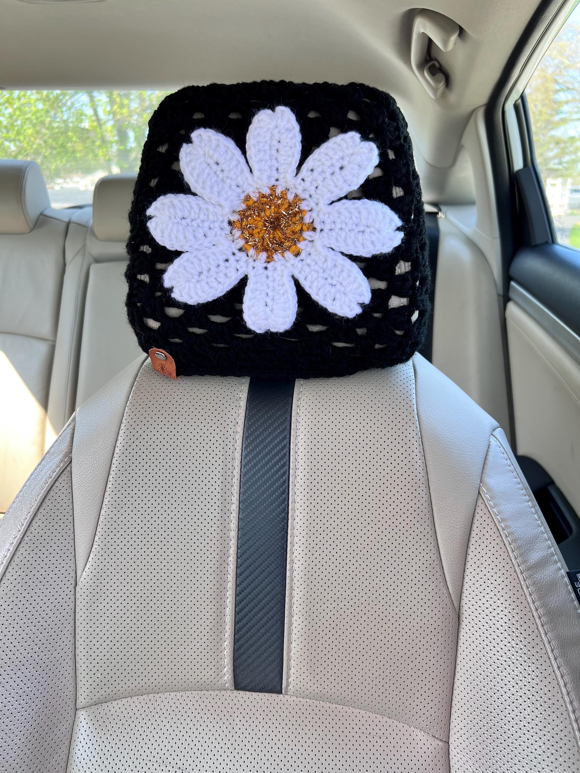 US seller Daisy headrest cover,crochet headrest cover,headrest cover,daisy gift,Boho car decor,daisy car accessories for women