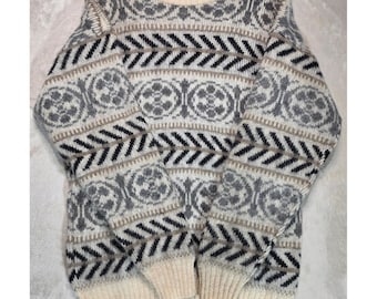 Icesheep Icelandic pure scheerwollen trui heren M grijs crème nordic gebreide trui Fair Isle