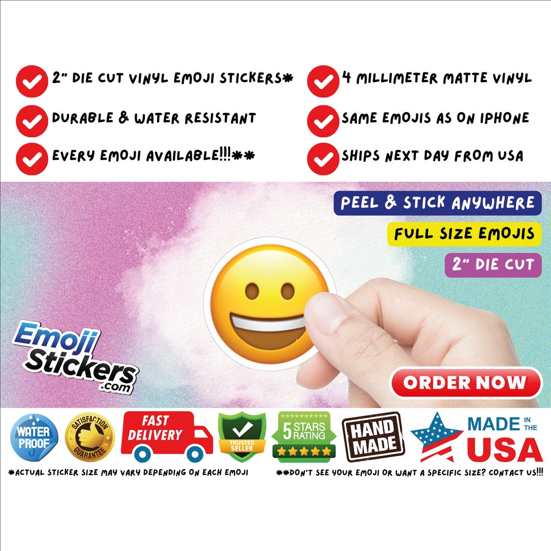 Grinning Face 2 Die Cut iPhone Emoji Sticker, Matte Vinyl, iPhone Emojis, Apple Emojis, Whatsapp