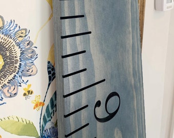 Personalized Wooden Growth Chart: Worn Navy Engraved Height Ruler