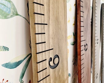 Dark Walnut Engraved Wooden Ruler Growth Chart for Minimalist Decor, Family Height Chart, First Birthday or Housewarming Gift, Large Ruler